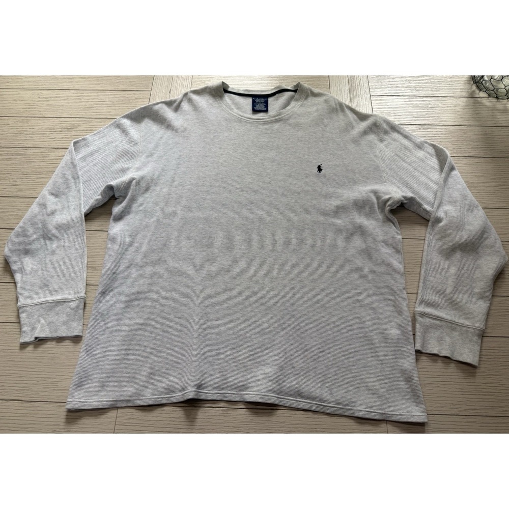 Polo Ralph Lauren Men Gray Waffle Knit Thermal Sleepwear Shirt Long Sleeve 2XL